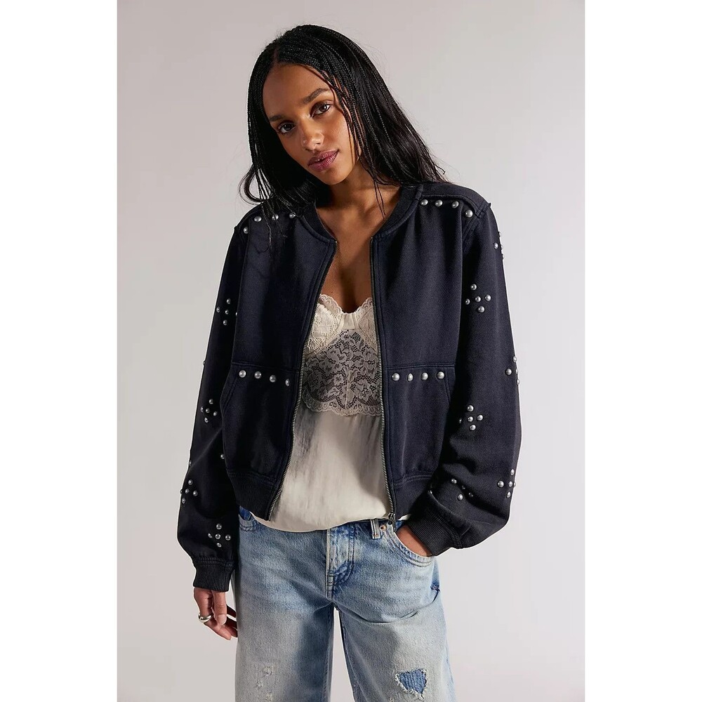Free people We The Free On My Mind Studded Zip Up Trendy Jacket Cotton M 288884